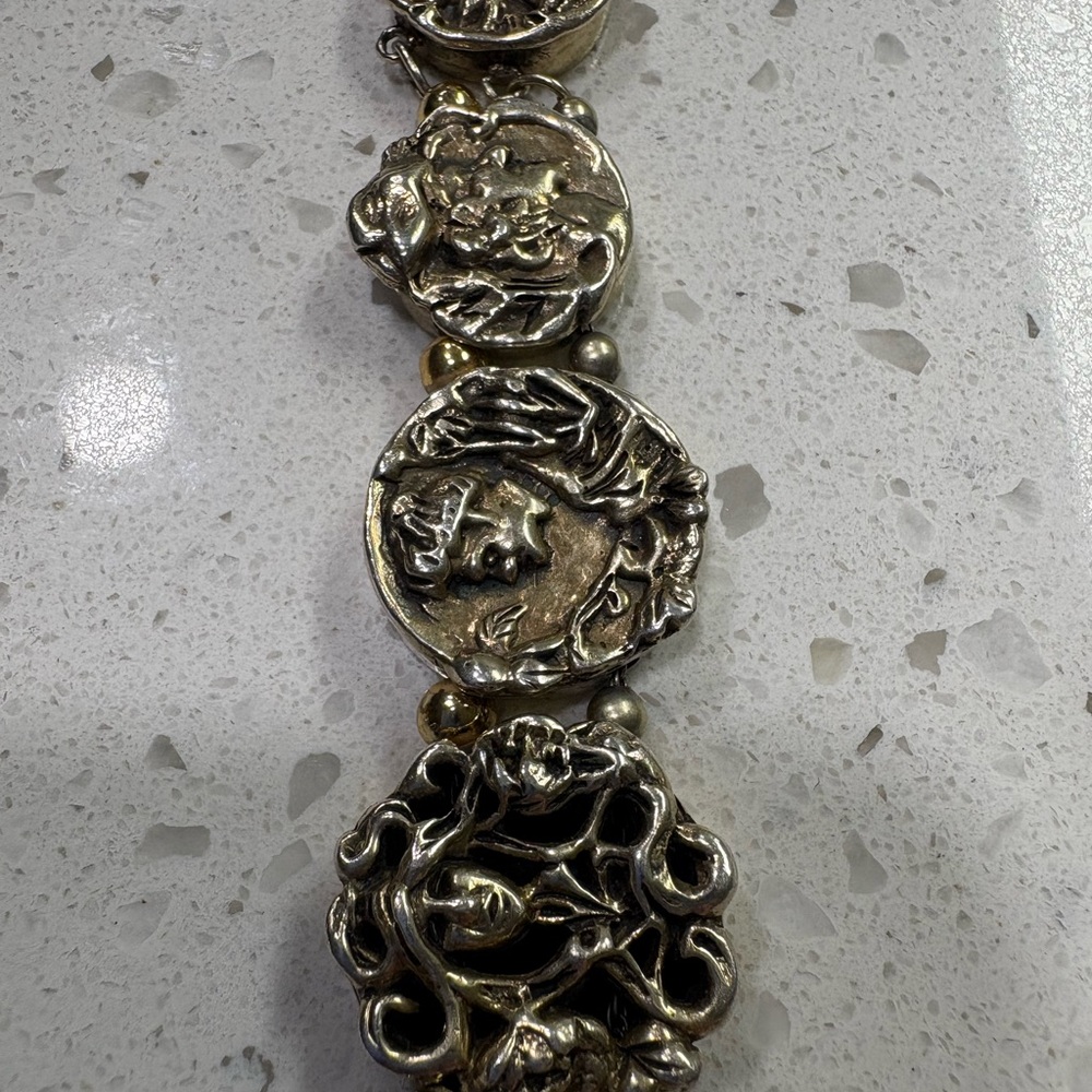 Antique Hughes Sterling Silver Sliding Charm Bracelet (RESERVED) - Picture 3 of 10